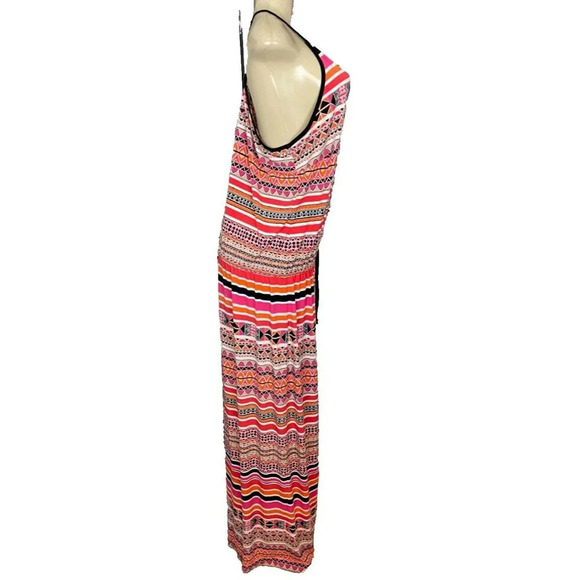 Beige XL Coral Multi Drawstring Scoop Neckline Crisscross Strap Back Maxi Dress - Picture 3 of 6